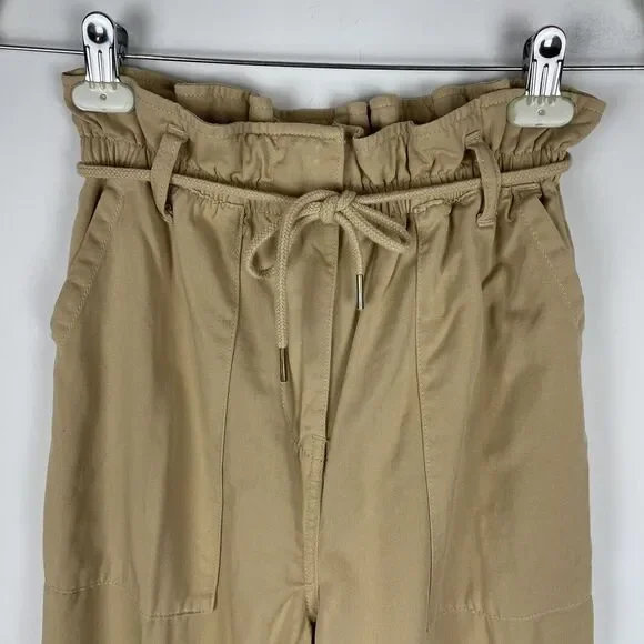 TOPSHOP Rory Paperbag Waist Utility Trousers Cuffed Crop Pants in Beige‎ 4​​​​​ - Picture 2 of 8